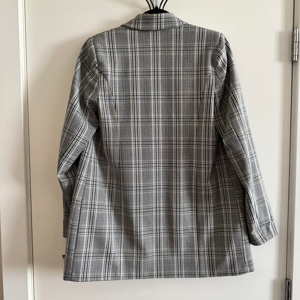 River Island Mix Check Long Line Blazer Gray Double Button Long Sleeve Sz 2 US - Picture 7 of 7
